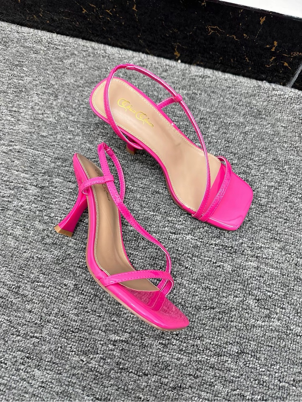 Gianvito Rossi Neon Pink Strappy Mid-Heel Sandals